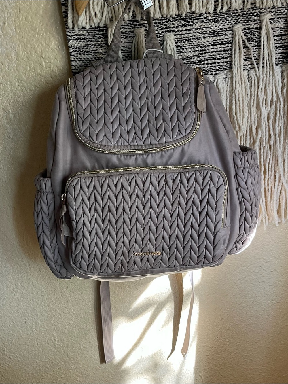 Quilted Women’s Backpack Shoulder Bag - Gray newborn backpack hospital bag
